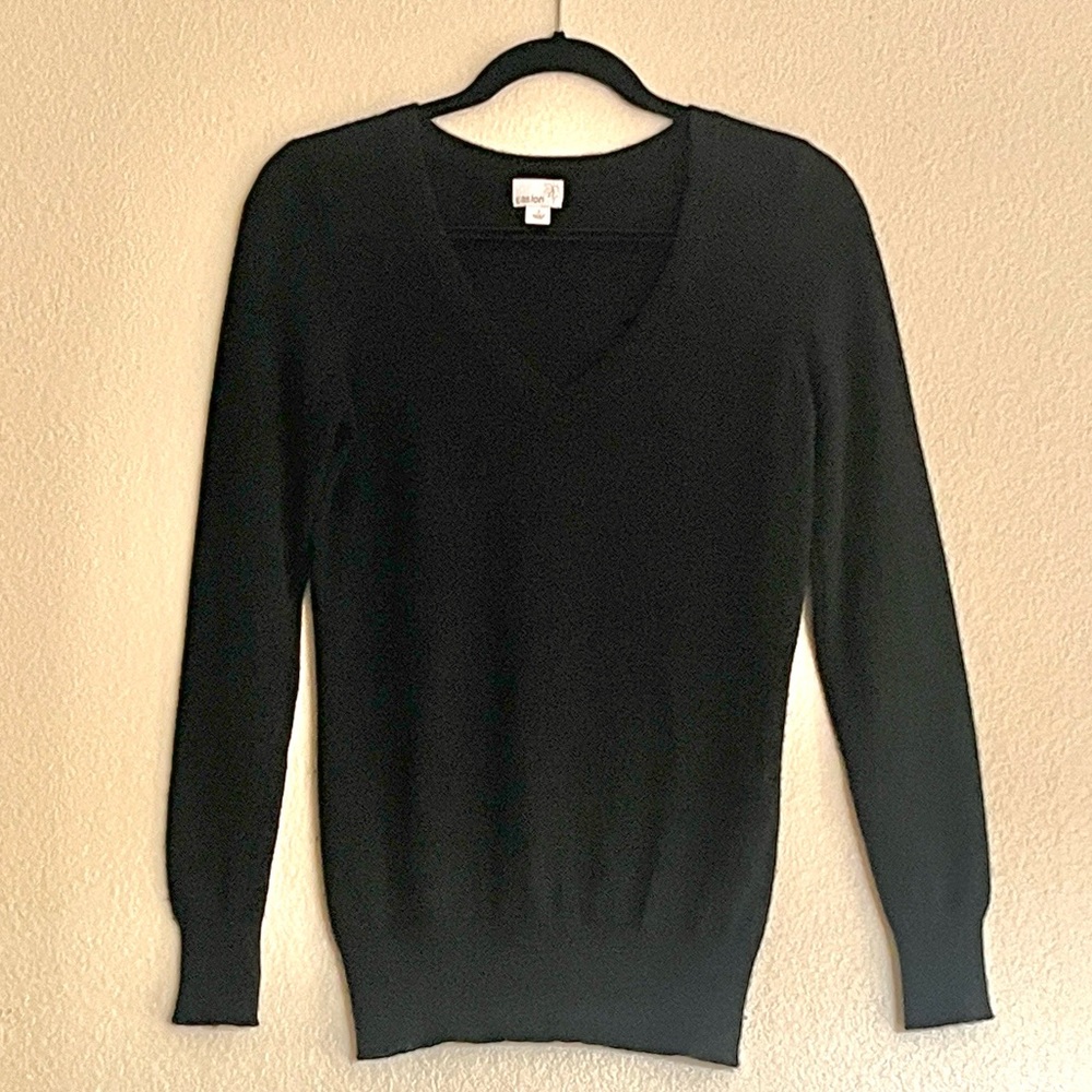 Caslon Cashmere Black V-Neck Women's  Sweater, Size Small